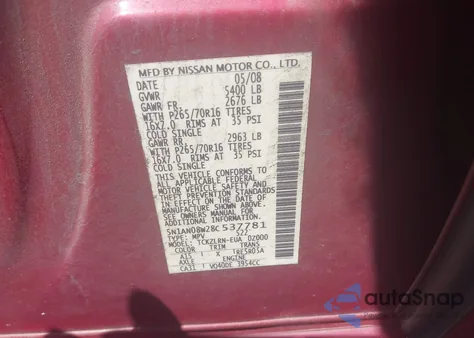 2008 Nissan Xterra S from USA, damaged, VIN 5N1AN08W28C537781